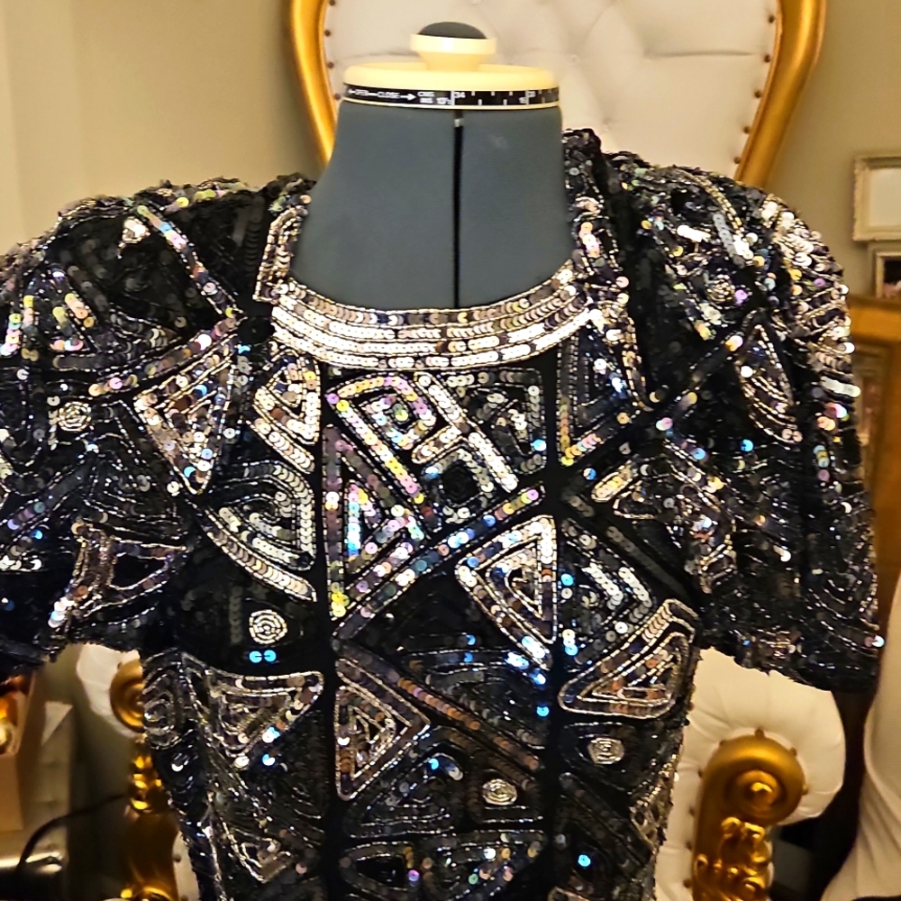 🌹Oleg Cassini Black Tie Sequin Dress